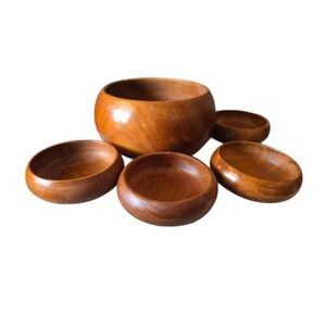 Vintage Goodwood Genuine Teak Wood Solid Wood 5 Piece Salad Bowl Set Mid Century